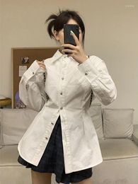 Women's Blouses Deeptown Korean Fashion White Casual Shirts Women Elegant Long Sleeve Tunic Office Lady Slim Youth Y2K Tops High Street