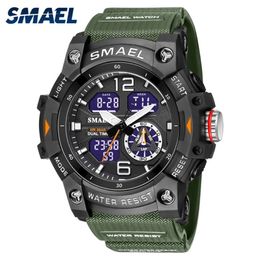 SMAEL Dual Time Men Watches 50m Waterproof Military Watches for Male 8007 Shock Resisitant Sport Watches Gifts Wtach 220421224G