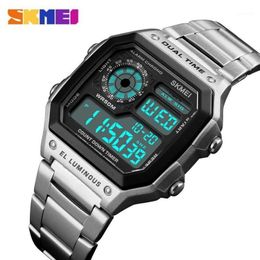 SKMEI Top luxury Sport Watch Men Luminous 5Bar Waterproof Watches Stainless Steel Relojes Strap Digital Watch Relogio Masculino1264U