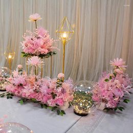 Party Decoration Pink Artificial Flower Row Arrangement Decor Wedding Arch Background Road Lead Rose Peony Hydrangea Mix