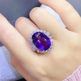 Cluster Rings Pure Natural Brazilian Amethyst Ring For Wedding 13mm 18mm 18ct 925 Silver Keep Shining 3 Layers 18K Gold Plating