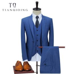 Suits 2019 Cotton Linen Suit Men Slim Fit Casual Business Wedding Dress Suits for Men Terno Masculino Tuxedo 3 Pcs Jacket Pants Vest