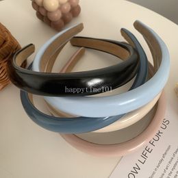 Internet Celebrity Retro Pu Leather Pure Colourful Headband Simple Temperament High Cranial Top Hair Band Hair Accessories Female