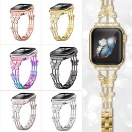 Butterfly Metal Chain Jewelry Bracelet Diamond Strap Band Link Straps Bands Watchband for Apple Watch Series 3 4 5 6 7 8 9 iWatch 40mm 41mm 44mm 45mm