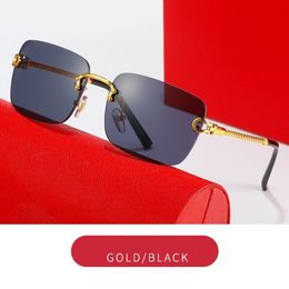 Latest Fashion Men Sunglasses Sunshade glasses Leopard Head Composite Metal Rimless Optical Frame Classic Rectangle Square Gold Lu263P