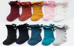 Candy colors baby kids socks new Girls Big Bow Knitted Knee High Long Soft Cotton Lace socks baby ruffle Socks4275697