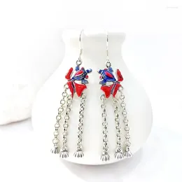 Dangle Earrings 925 Silver Enamel Craftsmanship Classical Red Golden Small Fish For Women Vintage Long Ethnic Style Earings Jewellery