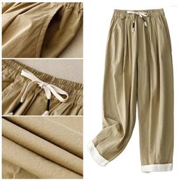 Women's Pants Women Wide-leg Elastic Waist Stylish Wide Leg Drawstring With Pockets Retro Casual Trousers For Summer