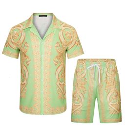 Pink Fashon Shirt Sets 2024 Latest Collection Designer Men Resort Suit Beach V-Neck Resort Print Green Leaf Large Size Polo Shirt M-3XL FZ1253101