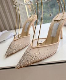 Summer Elegant Saeda heels with crystal sandal women pumps pointed toe cutout slingback lady wedding bride dress shoes EU35-43