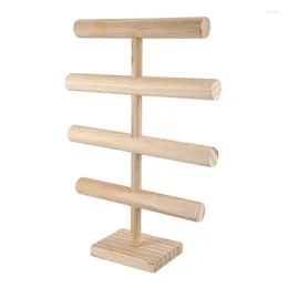 Jewelry Pouches 4 Tiers T-Bar Stand Rack Solid Wooden Jewellery Display Holder For Bracelet Watch Bangle Hair Hoop