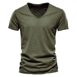 Men's T Shirts Cotton Men Short Sleeve T-Shirt Summer Solid Colour V-Neck Casual Male Tees Tops Ropa Hombre