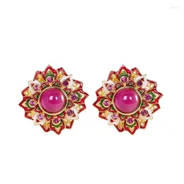 Stud Earrings YAFFIL Fashion Fresh Multicolor Enamel Inlaid With Red Corundum Flower Beautiful Quality Woman Gift