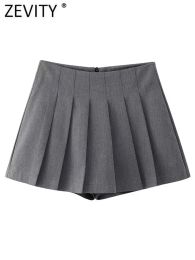 Shorts ZEVITY Women Fashion Front Press Pleats Grey Colour Mini Skirt Shorts Lady Back Zipper Hot Shorts Chic Pantalone Cortos QUN5327