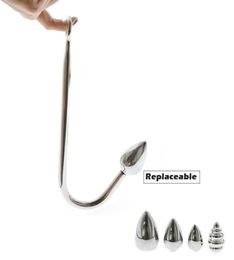 New Replaceable Stainless steel anal hook with beads hole metal butt plug anus fart putty slave Prostate Massager BDSM toys5078157