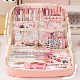 Large Capacity Kawaii Pencil Case Cosmetic Bag Cute Canvas Pen Pouch Organiser Korean for Girl School Office Supplies Stationery 240306