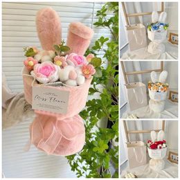 Decorative Flowers Crochet Flower Bouquet Plush Ear Graduation Doll Knitting Mothers Birthday Gift