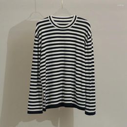 Women's Blouses Autumn Horizontal Stripe Knit Girl Cool Top Loose Long Sleeve T-shirt Sweater