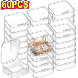 Jewelry Pouches 60Pcs 4.3 2cm Mini Clear Plastic Storage Box Containers With Lids Empty Hinged Boxes For Beads DIY Craft Making