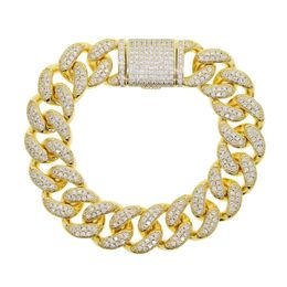 New 16MM Cuban Chain Bracelet With Box Clasp Gold Silver Colour Micro Pave Iced Out Cubic Zirconia Hip Hop Jewellery For Gift294N