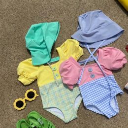 Swimwear FINEPAT 2023 Kids Girls Summer Children's Swimsuit Girls Puff Sleeve One Piece Swimsuit Swimming Suit