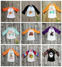 Halloween Kids Tshirts Polka Dot Ruffle Tops Childrens Print Pumpkin Cotton Tees Baby Clothing Long Sleeve Shirts GGA26416456351