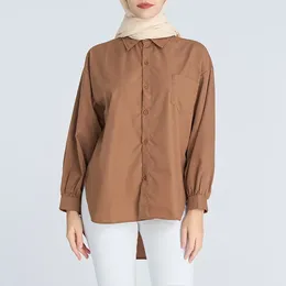 Women's Blouses 2024 Spring Solid Color Top European And American Pocket Decoration Basic Long Sleeve Shirt
