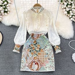 High-grade Sense Of Light luxury Dress OL Professional Bow Tie Chiffon Splicing Fake Two-piece A-shaped in the Spring Of 2024