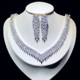 Fine Jewelry Sets For Women Sterling S925 Cubic Zirconia Leaves Bridal Drop Earrings Necklaces Pendants Set High Quality 240305