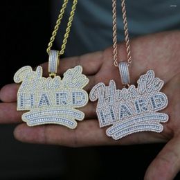 Chains Whole Design Large Big Hustle Hard Letter Charm Pendant With Full Cz Paved Rope Chain Necklace For Men Boy Punk Hip Hop265p