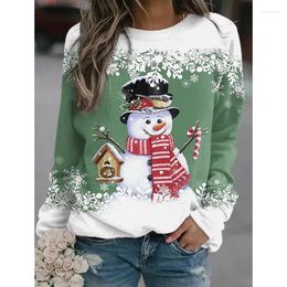 Women's Hoodies 2024 Cross-border Christmas Snowman Print Sweater Long-sleeved Casual Loose T-shirt Top