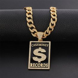 Pendant Necklaces Goth Dollar Sign Cash Money Records Iced Out Necklace Cuban Chain Hip Hop Jewlery Street Rapper Boyfriend GiftPe261y