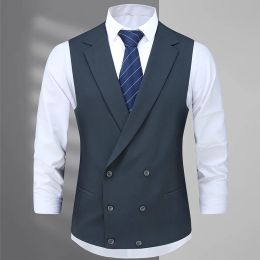 Vests Plussize Suit Collar Solid Color Waistcoat Men's Business Casual Plussize Sleeveless Best Man Suit Vest Double Breasted