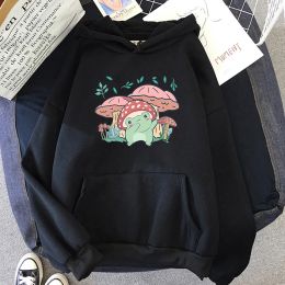 Sweatshirts Cartoon Frog Mushroom Dance Hoodies Harajuku Aesthetic Clothing Winter and Autumn Kawaii Graphic Hoodies Women Vintage Sudadera