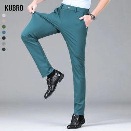 Pants KUBRO 2023 New Trousers Men's Summer Thin Section Slim Casual Pants Man Multi Colour Optional Ice Silk Loose Straight Business