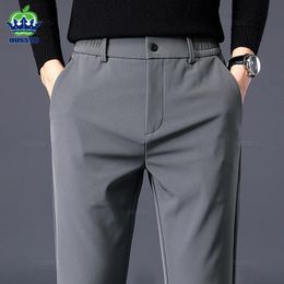 Autumn Winter Mens Casual Pants Business Stretch Slim Fit Elastic Waist Jogger Korean Classic Thick Black Gray Trousers Male 240321