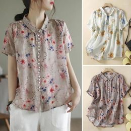 Women's Blouses Lightweight Top Stylish Summer Casual Shirt Collection Lapel Short Sleeve Loose Fit With Pocket Button Down For A