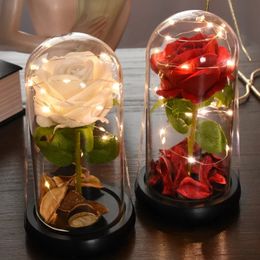 1pc Rose LED Eternal Flower Artificial Christmas Wedding Valentines Day Birthday Gift Home Decor 240301