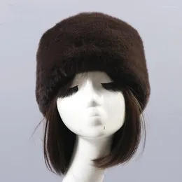 Berets 1PCS Women Faux Fur Flat Round Top Cap Man Short Plush Solid Colour White Simple Comfortable Autumn Winter Thick Warm Hat