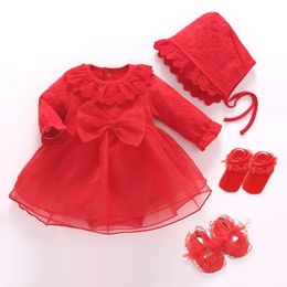 Born Baby Girls Infant Dress Clothes Red Infant Dress Battesimo Abiti White Dress Ropa Bebe Baby Girl Abiti 3 6 9 Mesi 240226