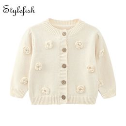 Spring baby clothes handmade flower sweater women cardigan childrens coat versatile knitwear 240301