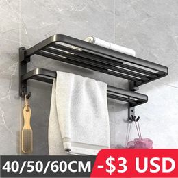 Bathroom Lavatory Towel Rack with Double Bars Hooks 2024inch Shelf Bar Holder Matte Black 240304
