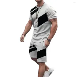 Men's Tracksuits Men Sports Suit Summer Short-sleeved Outfit Sport Set With O-neck T-shirt Elastic Drawstring For