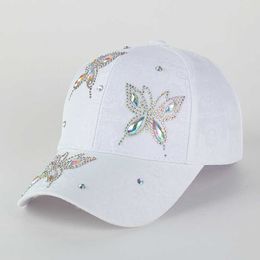 New Face Cloth Diamond Butterfly Baseball Hat for Womens Korean Edition Fashion Versatile Sunshade Duck Tongue Hat Commuter Sunscreen Hat Trendy