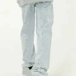 Men's Jeans Men Straight-legged Straight Wide Leg Washed Graffiti Baggy Korean Fashion Denim Trousers Casual Spring