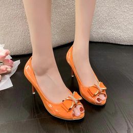 Dress Shoes 2024 Spring And Autumn Round Toe Flat Bow-knot Decorated Mid-heel Ladies Single