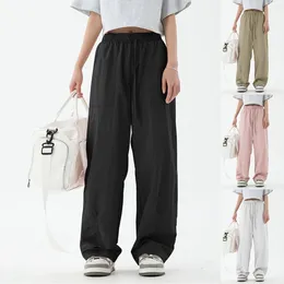 Women's Pants Solid Cargo Regular Fit Drawstring Elastic Trouser High Waist Wide Leg Palazzo With Pocket Summer Trousers