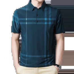 BROWON Business Polo Shirt Men Summer Casual Loose Breathable Anti-wrinkle Short Sleeved Plaid Men Polo Shirt Men Tops 240305