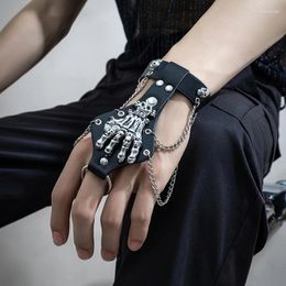 Bangle Skull Finger PU Leather Bracelet For Men Gothic Link Chain Bracelets Bangles Rock Jewellery