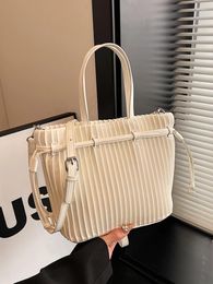 Evening Bags Trend Women's Bucket Shoulder 2024 Personality Drawstring Striped Handlebags Korean Style All-match Chic Crossbody Bag